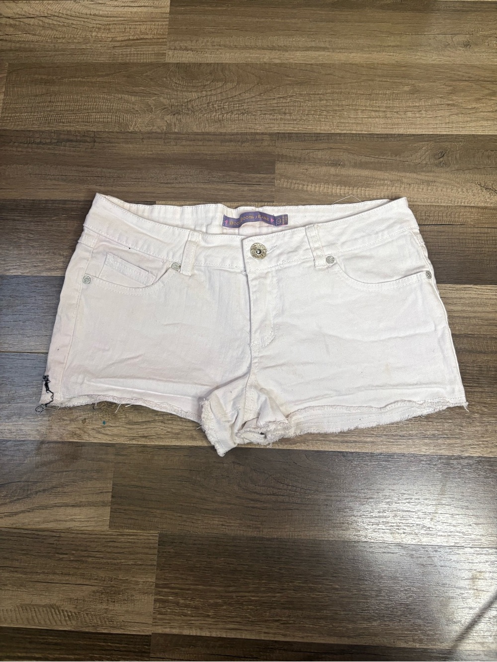 Boom Boom Jeans Women's Juniors Cut Off White Denim Shorts 9 Cotton Mid Rise
